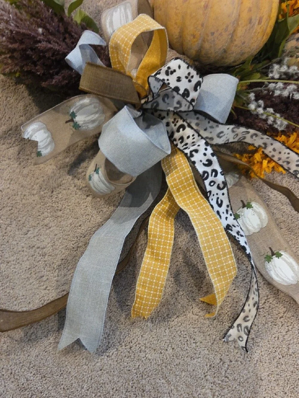 Autumn Harvest Pumpkin Wreath with Yellow Accents